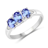 1.11 Carat Genuine Tanzanite and White Diamond .925 Sterling Silver Ring