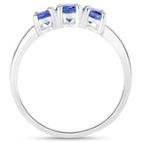 1.11 Carat Genuine Tanzanite and White Diamond .925 Sterling Silver Ring