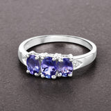 1.11 Carat Genuine Tanzanite and White Diamond .925 Sterling Silver Ring