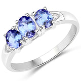 3.77 Carat Genuine Tanzanite & White Topaz .925 Silver 3 Pc Jewelry Set Ring Earring & Pendant Chain