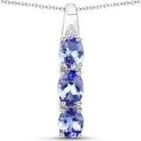 3.77 Carat Genuine Tanzanite & White Topaz .925 Silver 3 Pc Jewelry Set Ring Earring & Pendant Chain