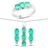 3.59 Carat Genuine Zambian Emerald White Topaz 925 Silver 3 Pc Jewelry Set