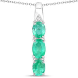 3.59 Carat Genuine Zambian Emerald White Topaz 925 Silver 3 Pc Jewelry Set