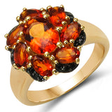 18K Yellow Gold Plated 3.06 Carat Genuine Citrine & Black Spinel .925 Sterling Silver Ring