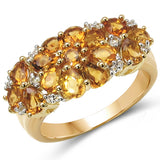 18K Yellow Gold Plated 2.61 Carat Genuine Citrine & White Topaz .925 Sterling Silver Ring