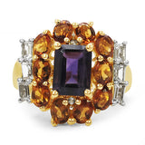 18K Yellow Gold Plated 3.99 Carat Genuine Amethyst, Citrine & White Topaz .925 Sterling Silver Ring
