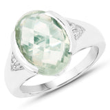 5.23 Carat Genuine Green Amethyst & White Topaz .925 Sterling Silver Ring