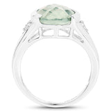 5.23 Carat Genuine Green Amethyst & White Topaz .925 Sterling Silver Ring
