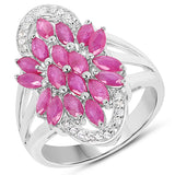 2.74 Carat Genuine Ruby and White Topaz .925 Sterling Silver Ring