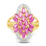 14K Yellow Gold Plated 3.46 Carat Glass Filled Ruby and White Topaz .925 Sterling Silver Ring