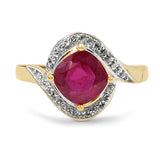 1.85 Carat Genuine Ruby & White Diamond 10K Yellow Gold Ring