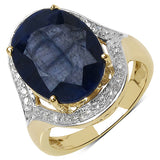 9.26 Carat Dyed Sapphire and White Diamond 10K Yellow Gold Ring
