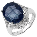 9.25 Carat Dyed Sapphire and White Topaz .925 Sterling Silver Ring