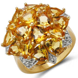 14K Yellow Gold Plated 6.26 Carat Genuine Citrine & White Topaz .925 Sterling Silver Ring