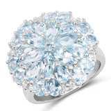 5.04 Carat Genuine London Blue Topaz, Blue Topaz & White Topaz .925 Sterling Silver Ring