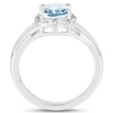 1.53 Carat Genuine Aquamarine and White Topaz .925 Sterling Silver Ring