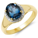 2.50 Carat Genuine Blue Topaz & White Diamond 10K Yellow Gold Ring