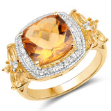 14K Yellow Gold Plated 4.23 Carat Genuine Citrine and White Topaz .925 Sterling Silver Ring