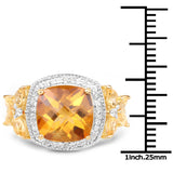14K Yellow Gold Plated 4.23 Carat Genuine Citrine and White Topaz .925 Sterling Silver Ring