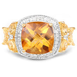 14K Yellow Gold Plated 4.23 Carat Genuine Citrine and White Topaz .925 Sterling Silver Ring