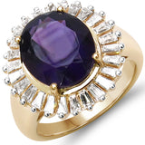 4.37 Carat Genuine Amethyst & White Diamond 10K Yellow Gold Ring