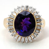 4.37 Carat Genuine Amethyst & White Diamond 10K Yellow Gold Ring