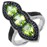 2.87 Carat Genuine Peridot and Black Spinel .925 Sterling Silver Ring