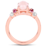 14K Rose Gold Plated 2.27 Carat Genuine Morganite, Rhodolite & White Topaz .925 Sterling Silver Ring
