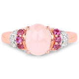 14K Rose Gold Plated 2.27 Carat Genuine Morganite, Rhodolite & White Topaz .925 Sterling Silver Ring