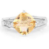 2.64 Carat Genuine Citrine and White Topaz .925 Sterling Silver Ring