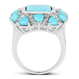 9.37 Carat Genuine Turquoise and White Topaz .925 Sterling Silver Ring