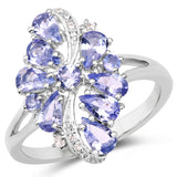 1.90 Carat Genuine Tanzanite & White Topaz .925 Sterling Silver Ring