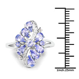 1.90 Carat Genuine Tanzanite & White Topaz .925 Sterling Silver Ring