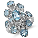 4.93 Carat Genuine Blue Topaz & White Topaz .925 Sterling Silver Ring