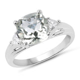 3.86 Carat Genuine Green Amethyst & White Topaz .925 Sterling Silver Ring
