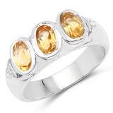 1.36 Carat Genuine Citrine and White Topaz .925 Sterling Silver Ring