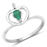 0.23 Carat Genuine Emerald and White Diamond .925 Sterling Silver Ring