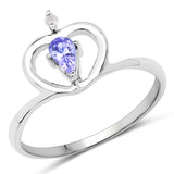 0.23 ct. Genuine Tanzanite and White Diamond .925 Sterling Silver Ring