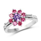 1.04 Carat Genuine Amethyst and Rhodolite .925 Sterling Silver Ring