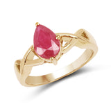 14K Yellow Gold Plated 1.30 Carat Genuine Glass Filled Ruby .925 Sterling Silver Ring