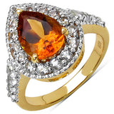 2.41 Carat Genuine Citrine and White Topaz .925 Sterling Silver Ring