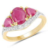 14K Yellow Gold Plated 2.49 Carat Genuine Glass Filled Ruby & White Topaz .925 Sterling Silver Ring