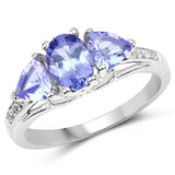 1.66 Carat Genuine Tanzanite and White Topaz .925 Sterling Silver Ring