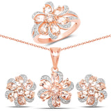 7.28 Carat Genuine Morganite & White Topaz .925 Silver 3 Pc Jewelry Set Ring Earring & Pendant Chain