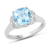 2.79 Carat Genuine  Blue Topaz and White Topaz .925 Sterling Silver Ring