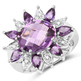 5.20 Carat Genuine Amethyst and White Topaz .925 Sterling Silver Ring