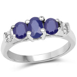 1.58 ct. Glass Filled Sapphire and White Diamond .925 Sterling Silver Ring