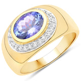 2.06 Carat Genuine Tanzanite and White Topaz .925 Sterling Silver Ring