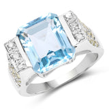10.59 Carat Genuine Blue Topaz, Peridot & Diamond .925 Sterling Silver Ring