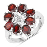 3.92 Carat Genuine Garnet and White Topaz .925 Sterling Silver Ring